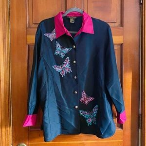Bob Mackie Wearable Art | Vintage 100% Silk Butterfly Shirt